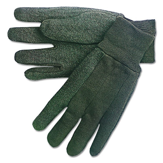 Dotted-Palm Cotton Jersey Gloves, Clute Cut, Straight Thumb, Large, Brown, 12 Pairs