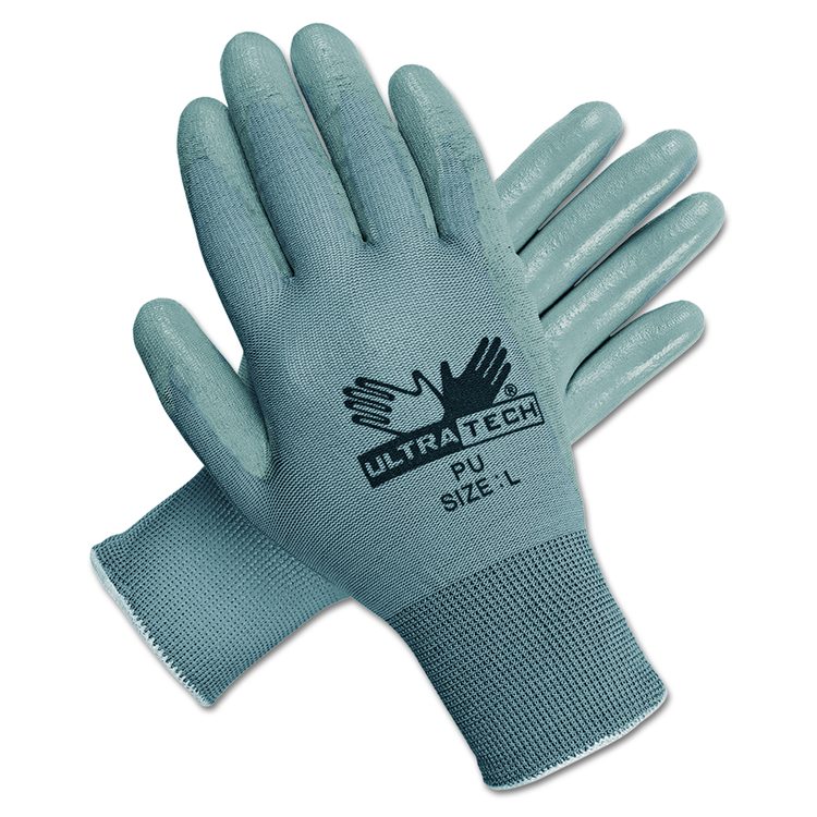 Ultra Tech Tactile Dexterity Work Gloves, EN388: 4131, Large, White/Gray, 12 Pairs