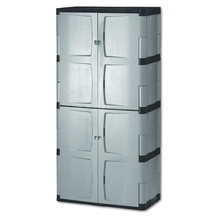 Double-Door Storage Cabinet - Base/Top, 36w x 18d x 72h, Gray/Black