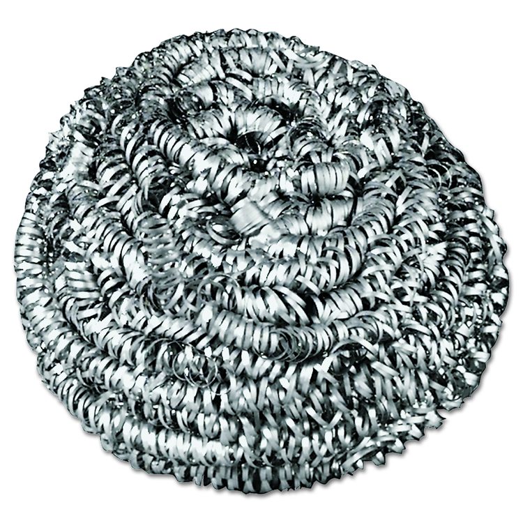 Stainless Steel Scrubber, Medium Size, Steel Gray, 72/Carton