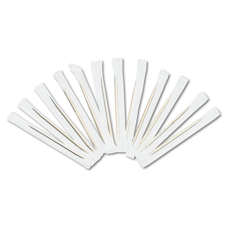 Cello-Wrapped Round Wood Toothpicks, 2.5", Natural, 1,000/Box, 15 Boxes/Carton