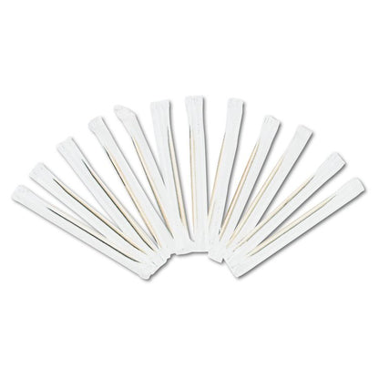 Cello-Wrapped Round Wood Toothpicks, 2.5", Natural, 1,000/Box, 15 Boxes/Carton