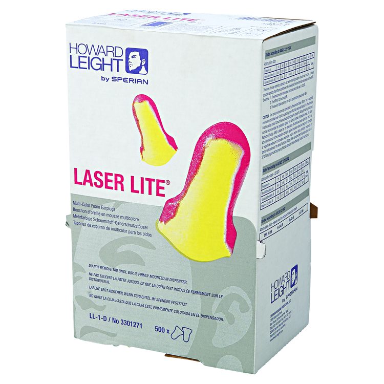 Laser Lite Single-Use Earplug Leight Source Refill, 32 dB NRR, One Size Fits Most, Yellow/Magenta Bell/T-Shaped Plugs, 500/BX