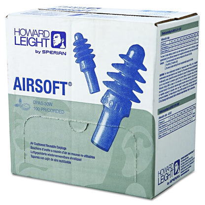 AirSoft Multiple-Use Corded Earplugs, White Cord, 27 dB NRR, One Size Fits Most, Blue 4-Flange Plugs, 100/Box