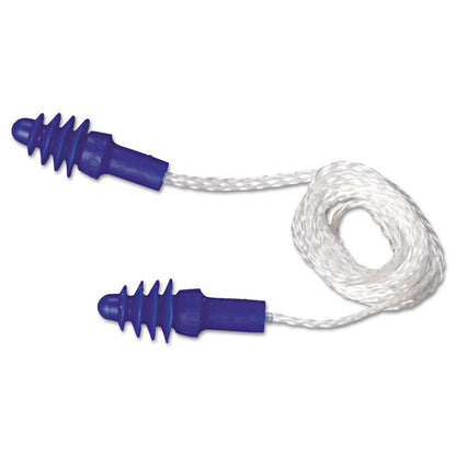 AirSoft Multiple-Use Corded Earplugs, White Cord, 27 dB NRR, One Size Fits Most, Blue 4-Flange Plugs, 100/Box