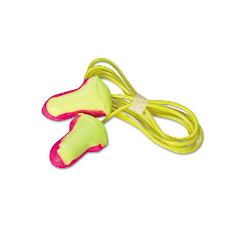 Laser Lite Single-Use Earplugs, Corded, 32 dB NRR, One Size Fits Most, Yellow/Magenta Bell/T-Shaped Plugs, 100/Box