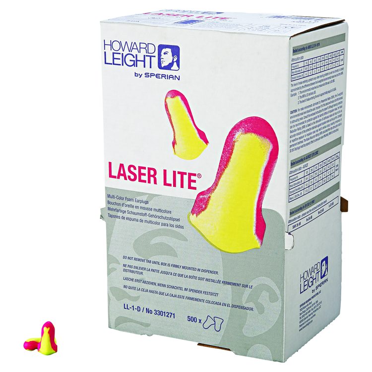 Laser Lite Single-Use Earplug Leight Source Refill, 32 dB NRR, One Size Fits Most, Yellow/Magenta Bell/T-Shaped Plugs, 500/BX
