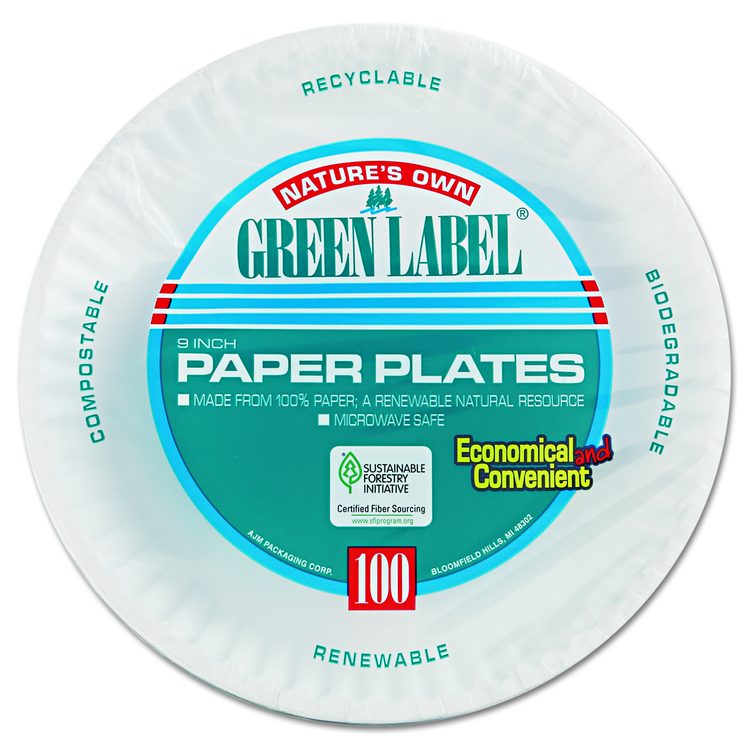 Paper Plates, 9" dia, White, 100/Pack, 12 Packs/Carton