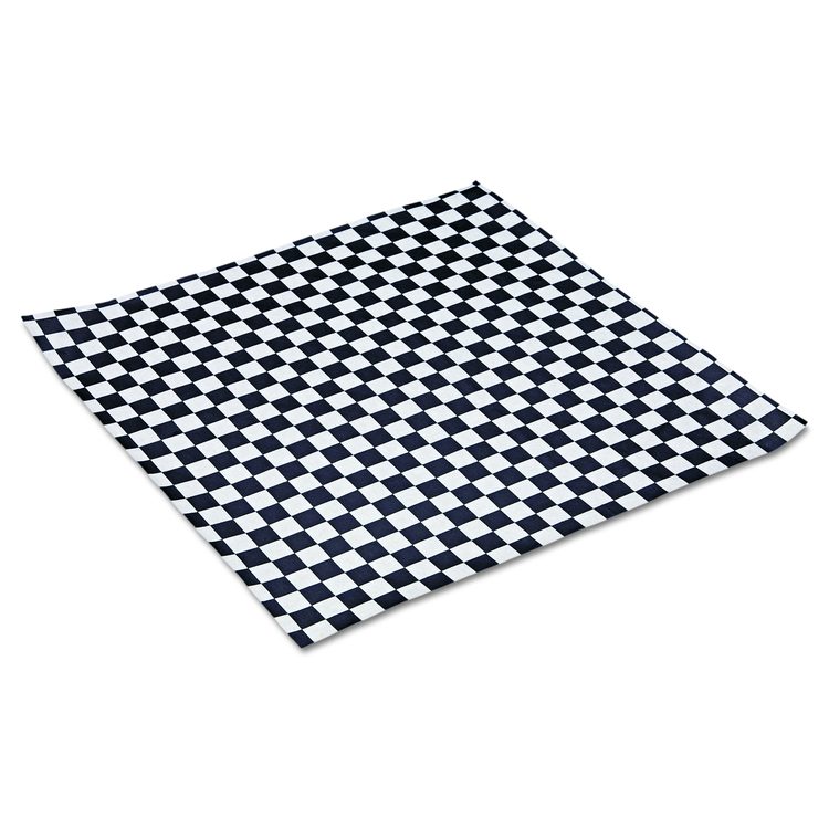 Grease-Resistant Paper Wraps and Liners, 12" x 12", Black Check, 1000/Box, 5 Boxes/Carton