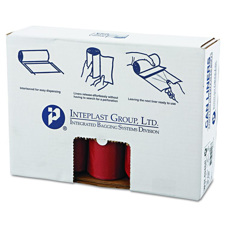 Low-Density Commercial Can Liners, Infectious Waste Biohazard, 45 gal, 1.3 mil, 40" x 46", Red, Interleaved, 20/RL, 5 RL/CT