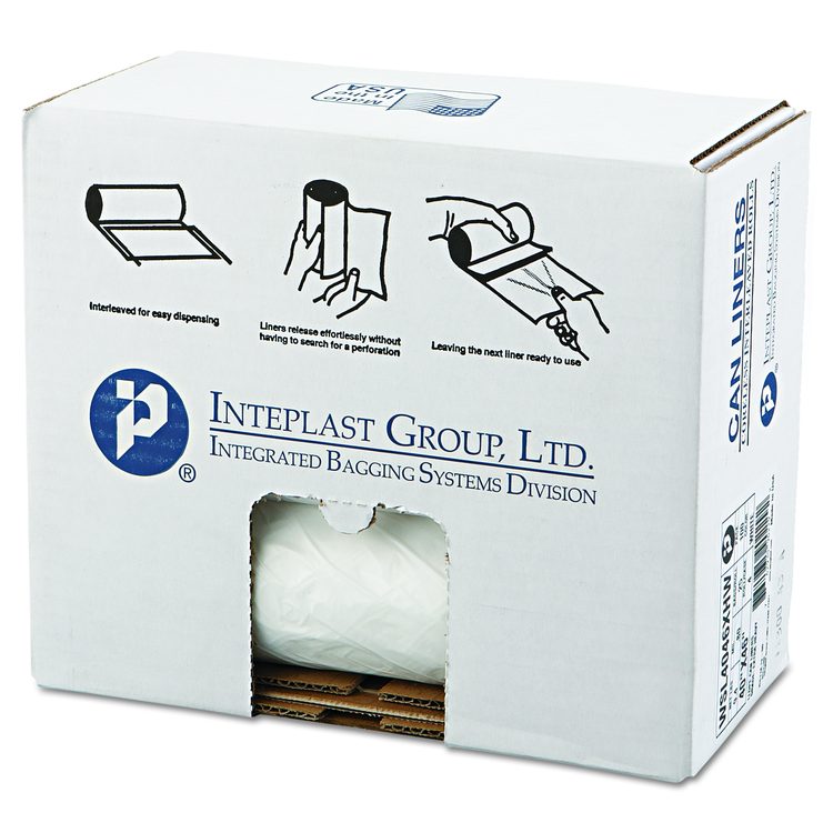 Low-Density Commercial Can Liners, 45 gal, 0.7 mil, 40" x 46", White, Interleaved Roll, 25 Bags/Roll, 4 Rolls/Carton