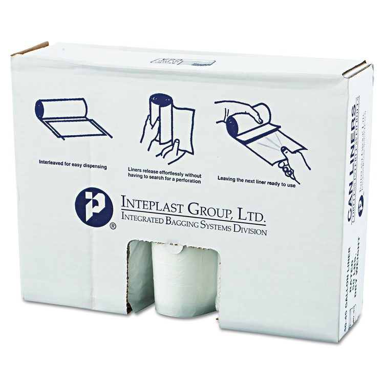 High-Density Commercial Can Liner Value Pack, 45 gal, 12 mic, 40" x 46", Clear, Interleaved Roll, 25 Bags/Roll, 10 Rolls/CT