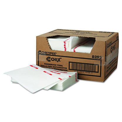 Food Service Towels, Cotton, 13 x 21, White/Red, 150/Carton