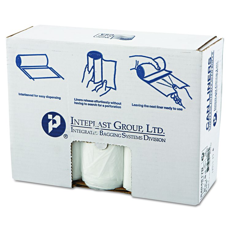 High-Density Commercial Can Liners, 45 gal, 17 mic, 40" x 48", Clear, Interleaved Roll, 25 Bags/Roll, 10 Rolls/Carton