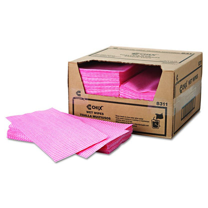 Wet Wipes, Stripe Design, 11.5 x 24, White/Pink, 200/Carton