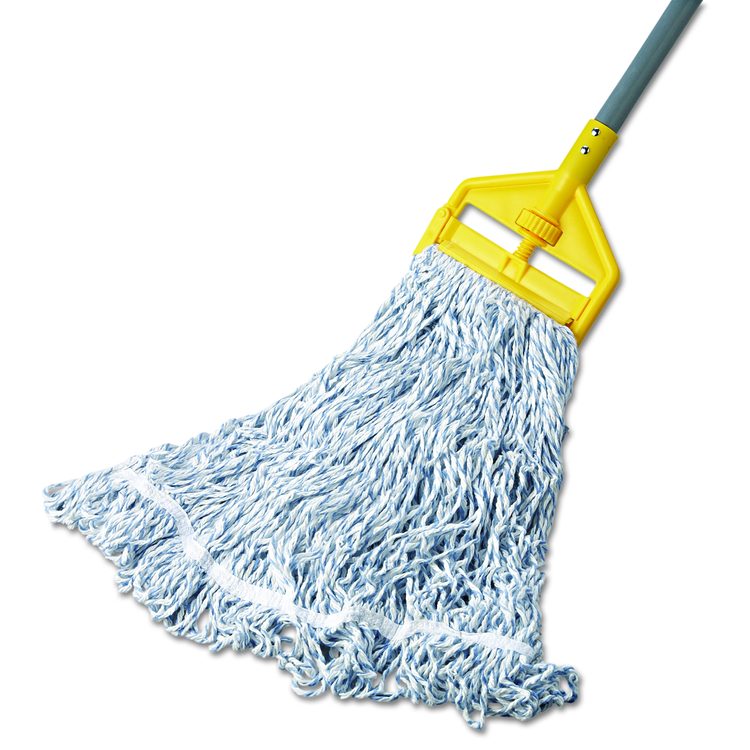Web Foot Premium Finish Mop Head, Cotton/Synthetic, White, Large, 1" White Headband, 6/Carton