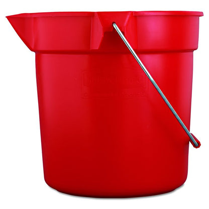 BRUTE Round Utility Pail, 10 qt, Plastic, Red, 10.5" Diameter