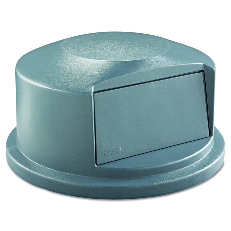 Round BRUTE Dome Top Receptacle, Push Door for 44 gal Containers, 24.81" Diameter x 12.63h, Gray