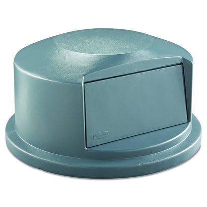 Round BRUTE Dome Top Receptacle, Push Door for 44 gal Containers, 24.81" Diameter x 12.63h, Gray