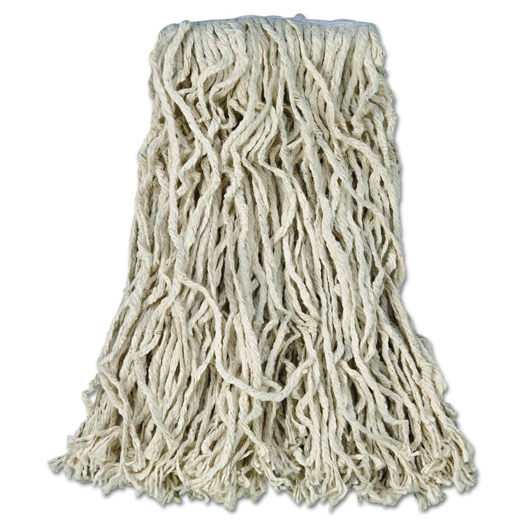 Non-Launderable Economy Cut-End Cotton Wet Mop Head, 16 oz, 1" Band, White, 12/Carton