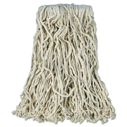 Non-Launderable Economy Cut-End Cotton Wet Mop Head, 16 oz, 1" Band, White, 12/Carton