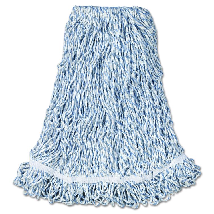 Web Foot Premium Finish Mop Head, Cotton/Synthetic, White, Large, 1" White Headband, 6/Carton