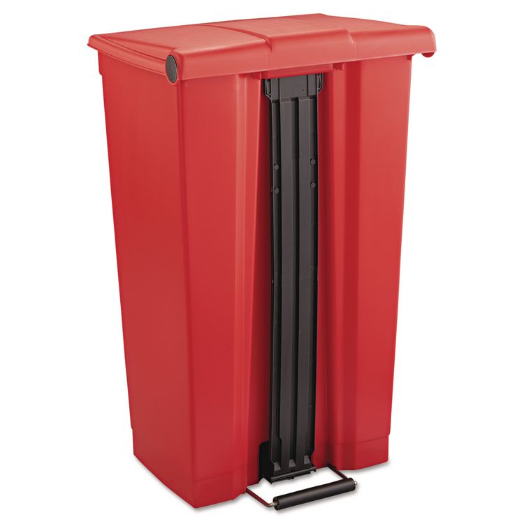 Indoor Utility Step-On Waste Container, 23 gal, Plastic, Red