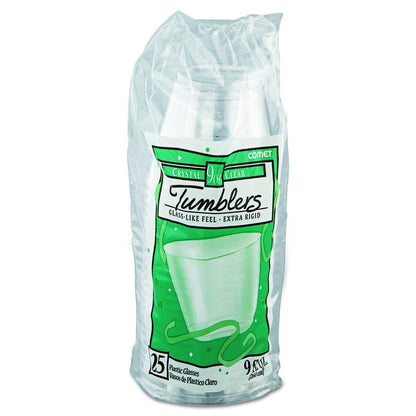 Comet Smooth Wall Tumblers, Squat, 9 oz, Plastic, Clear, 25/Pack, 20 Packs/Carton