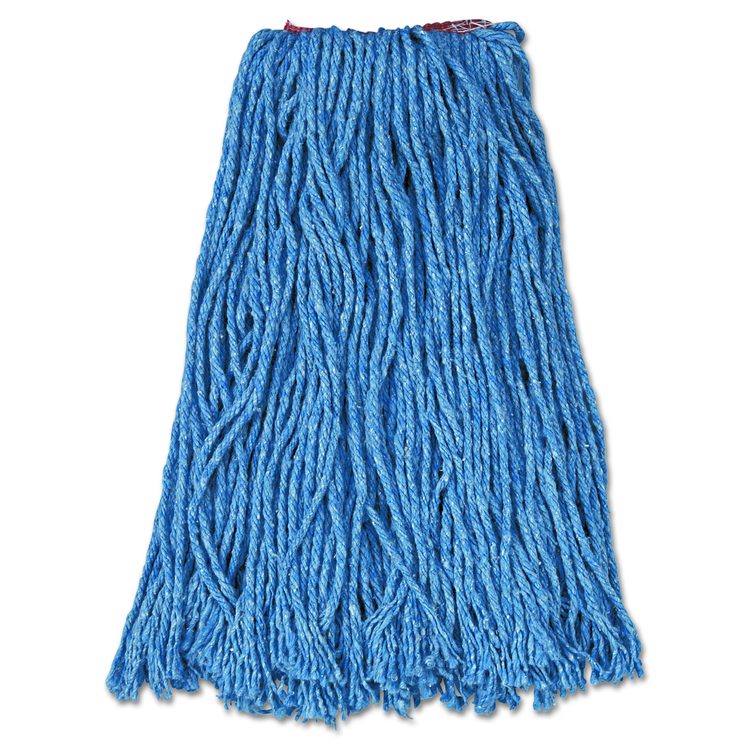 Non-Launderable Cotton/Synthetic Cut-End Blend Mop Head, 16 oz, 1" Band, Blue, 12/Carton