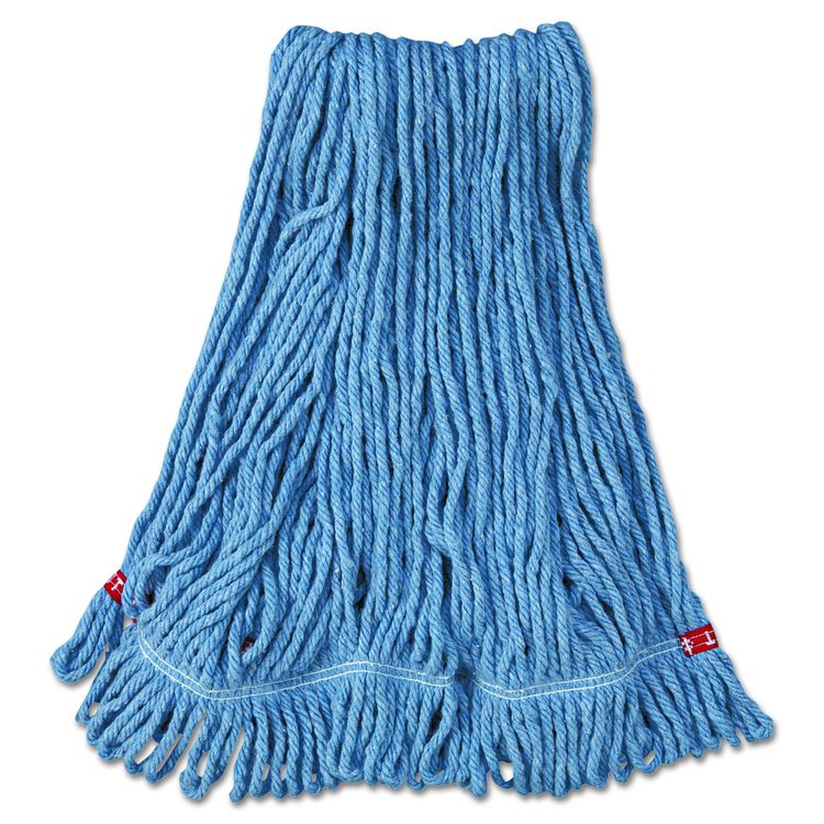 Web Foot Wet Mop Head with 1" Headband, Shrinkless, Cotton/Synthetic, Medium, Blue, 6/Carton