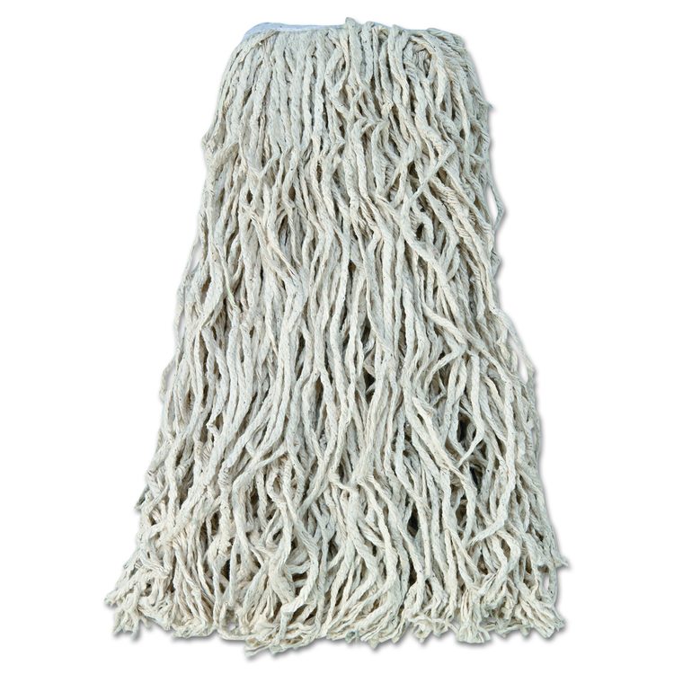 Non-Launderable Economy Cut-End Cotton Wet Mop Head, 24 oz, 1" Band, White, 12/Carton