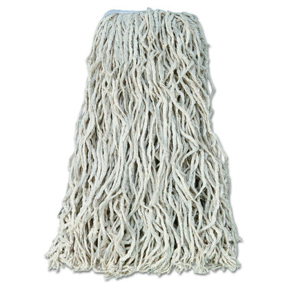 Non-Launderable Economy Cut-End Cotton Wet Mop Head, 24 oz, 1" Band, White, 12/Carton