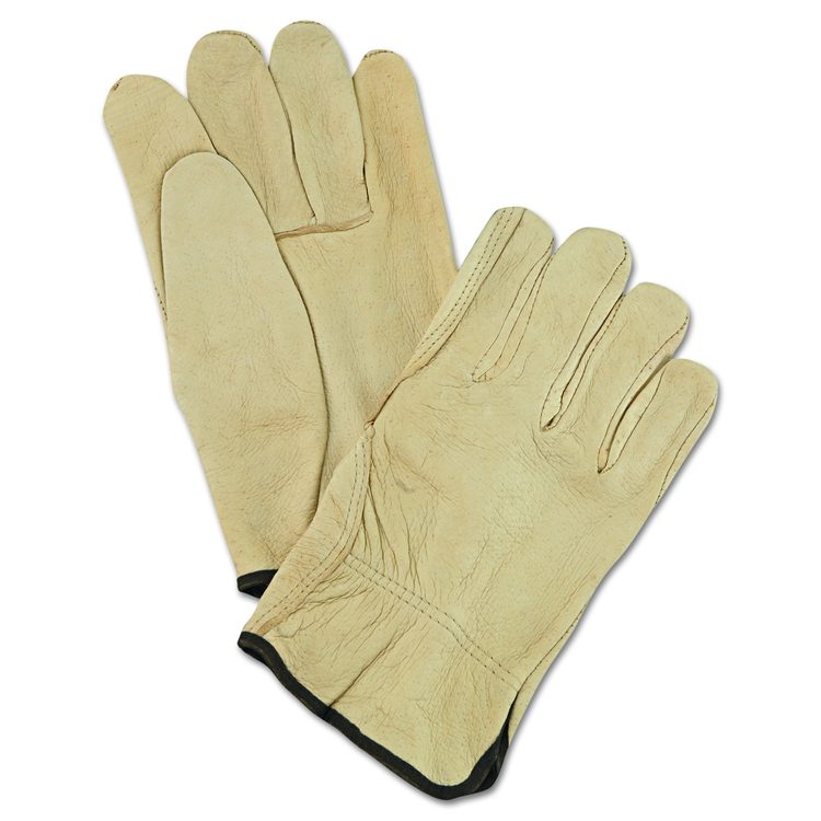Unlined Pigskin Driver Gloves, Gunn Cut, Straight Thumb, Large, Cream, 12 Pairs