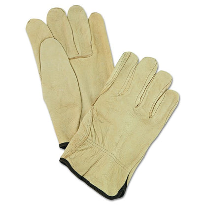 Unlined Pigskin Driver Gloves, Gunn Cut, Straight Thumb, Large, Cream, 12 Pairs