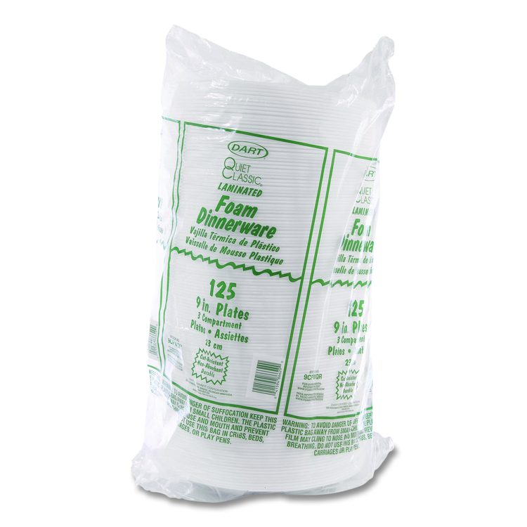 Concorde Foam Plate, 3-Compartment Plate, 9" dia, White, 125/Pack, 4 Packs/Carton
