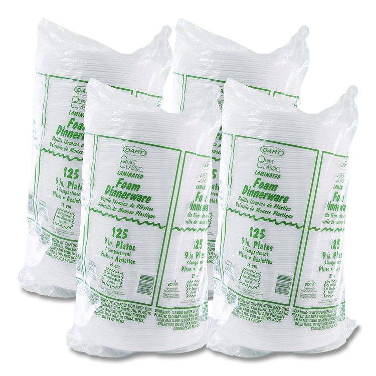 Concorde Foam Plate, 3-Compartment Plate, 9" dia, White, 125/Pack, 4 Packs/Carton