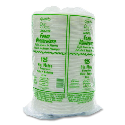 Quiet Classic Laminated Foam Plates, 3-Compartment Plate, 9" dia, White, 125/Pack, 4 Packs/Carton