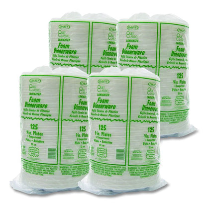 Quiet Classic Laminated Foam Plates, 3-Compartment Plate, 9" dia, White, 125/Pack, 4 Packs/Carton