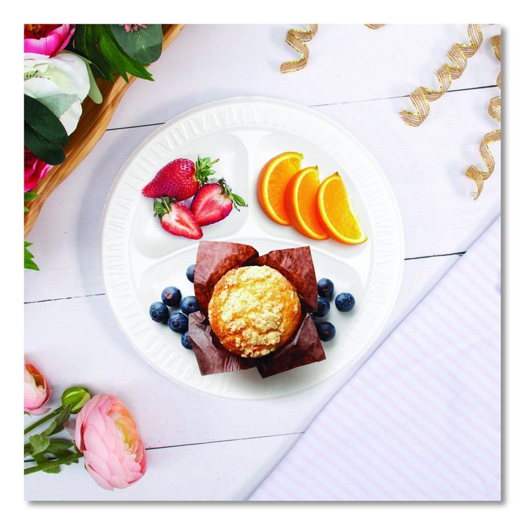 Quiet Classic Laminated Foam Plates, 3-Compartment Plate, 9" dia, White, 125/Pack, 4 Packs/Carton