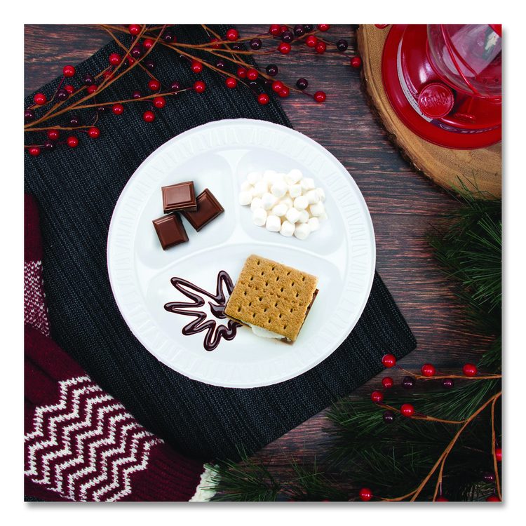 Quiet Classic Laminated Foam Plates, 3-Compartment Plate, 9" dia, White, 125/Pack, 4 Packs/Carton
