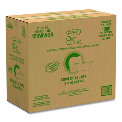 Quiet Classic Laminated Foam Dinnerware Bowls, 10 to 12 oz, White, 125/Pack, 8 Packs/Carton
