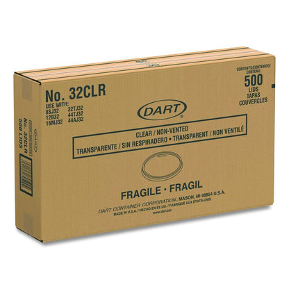 Non-Vented Cup Lids, Fits 32 oz/44 oz Hot Cups, Plastic, Clear, 500/Carton