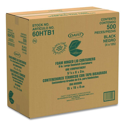Foam Hinged Lid Containers, Large Sandwich, 6 x 5.9 x 3, Black, 125/Bag, 4 Bags/Carton