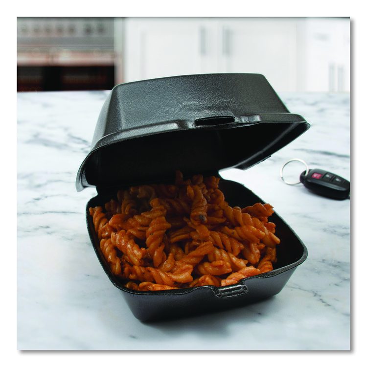 Foam Hinged Lid Containers, Large Sandwich, 6 x 5.9 x 3, Black, 125/Bag, 4 Bags/Carton