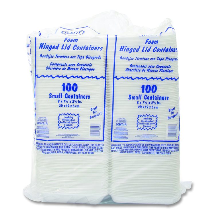 Foam Hinged Lid Containers, 7.5 x 8 x 2.2, White, 200/Carton