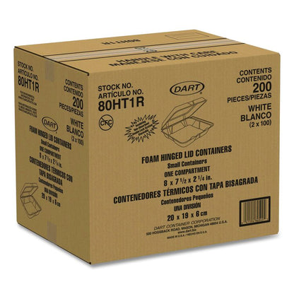 Foam Hinged Lid Containers, 7.5 x 8 x 2.2, White, 200/Carton