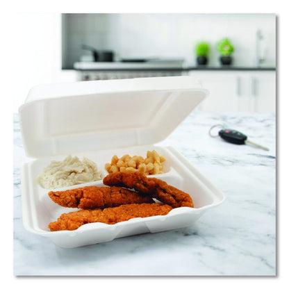 Foam Hinged Lid Containers, 3 Compartments, 7.5 x 8 x 2.3, White, 200/Carton