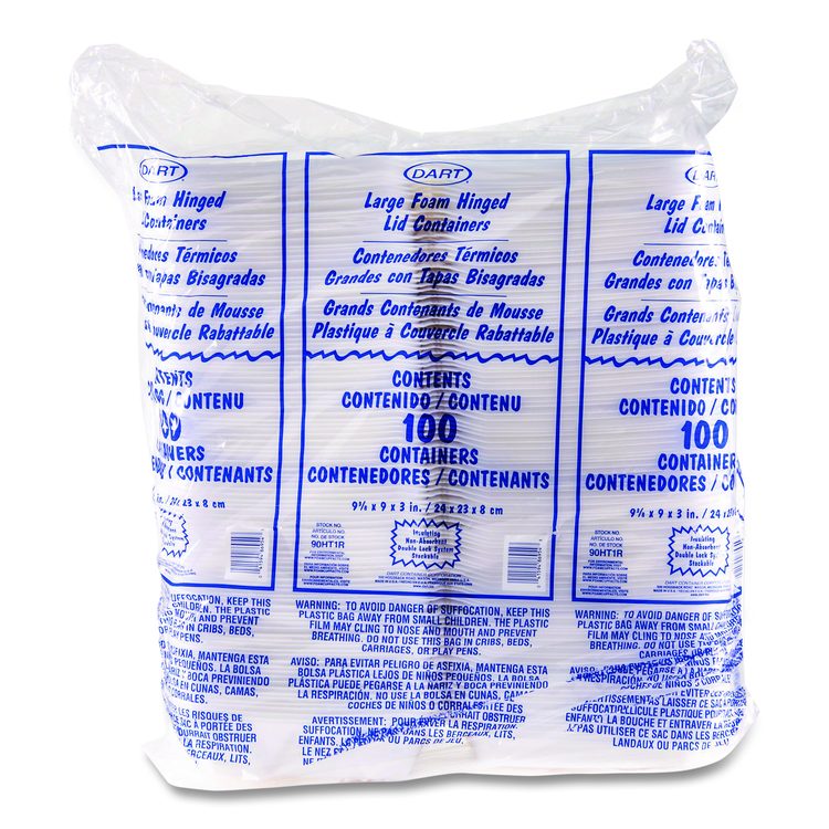Foam Hinged Lid Containers, 9.01 x 9.4 x 3.1, White, 200/Carton