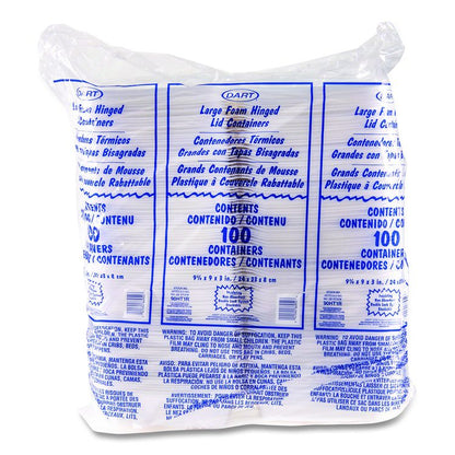 Foam Hinged Lid Containers, 9.01 x 9.4 x 3.1, White, 200/Carton