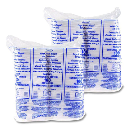 Foam Hinged Lid Containers, 9.01 x 9.4 x 3.1, White, 200/Carton
